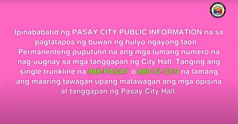 pasay city public information office contact number|Pasay LGU launches hotline for all public services.
